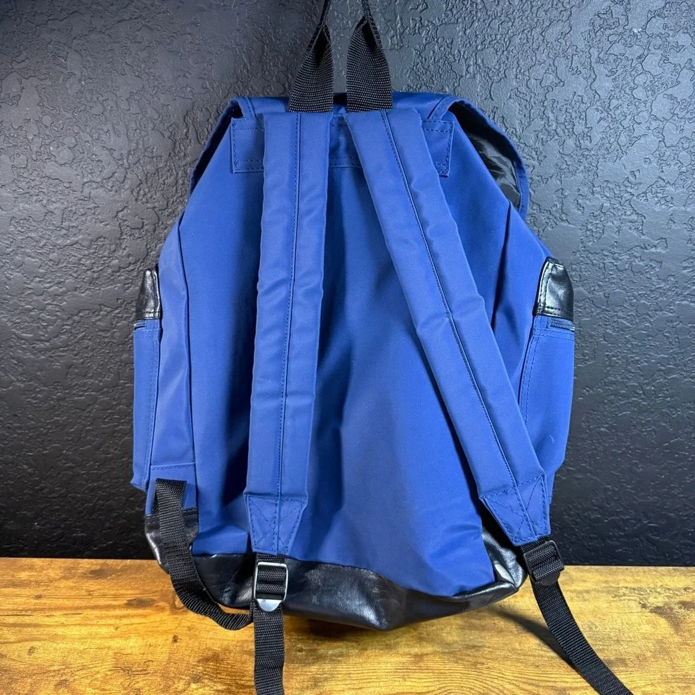 Herve Leger Blue Nylon Faux Leather Trim Multi-Pocket Backpack Large Unisex